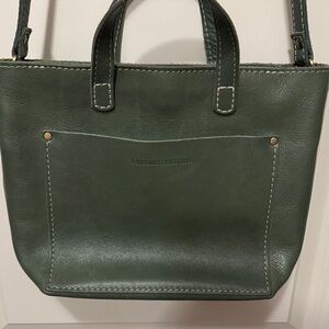 Portland Leather Mini Crossbody Tote with zipper, Eucalyptus Green